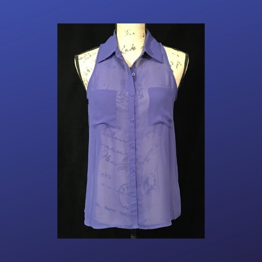 𝅺decree Sheer Sleeveless Buttoned Blouse Top, PURPLE, Women's Size Small, NWOT